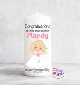 Girl with Curly Hair Communion Candle image
