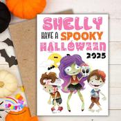 Personalised Halloween Card – Spooky Pink Zombie image