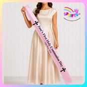 Personalised Baby Pink Satin Communion Banner with Black Text