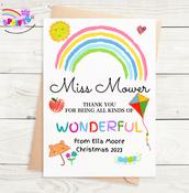 Rainbow Teacher Greetings Card - Thank you Teacher Gifts Ireland image