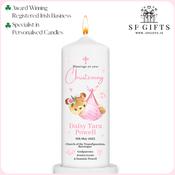 Baby Girl Bear Personalised Christening Candle