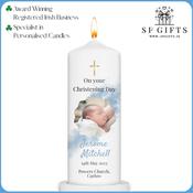 Photo Christening Candle - Blue Paint Splash