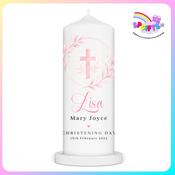 Pink Watercolour Cross Personalised Christening Candle Ireland