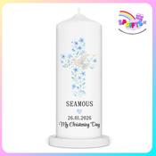 Personalised Boy’s Christening Candle with Watercolour Dove Cross – Ireland
