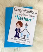 Foiled Name Boys Communion / Confirmation Card  -   Blue Suit image