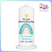 Personalised  Christening Candle - Cute Twinkle Star Blue image