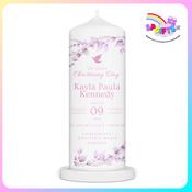 Pink Eucalyptus Design Christening Candle