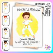 Personalised Taekwondo Yellow Belt Card Boy | Martial Arts Achievement Card
