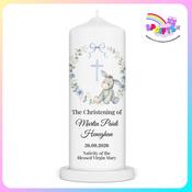 Personalised Boys Christening Candle – Patchwork Donkey