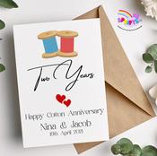 2nd  Wedding Anniversary Greetings Card - Cotton