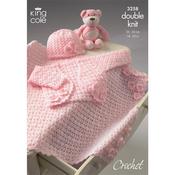 King Cole Pattern 3258 Bolero, Hat and Pram Blanket Crocheted in DK
