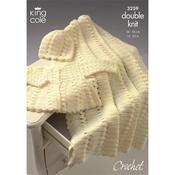 King Cole Crochet Pattern 3259 Coat Shawl &amp; Hat in DK image