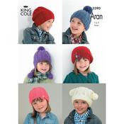 King Cole Pattern 3390 Children  Hats in Comfort Aran