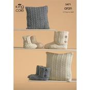 King Cole Pattern 3471 Knitted Slippers in Fashion Aran