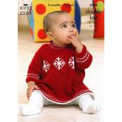King Cole Pattern  3498 Christmas Snowflake Baby Dress in DK image