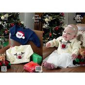 King Cole Pattern 3804 Reindeer &amp; Santa Claus Baby Christmas Sweaters in DK image