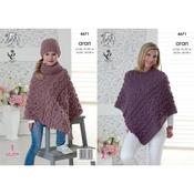 King Cole Pattern 4671 Ponchos &amp; Hat in Fashion Aran
