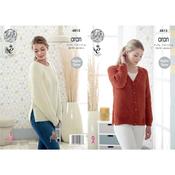King Cole Pattern 4815 Sweater and Cardigan Knitted in Fashion Aran