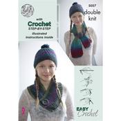 King Cole Pattern 5057 Beginner's Learn Crochet : Scarf, Hat, Cowl Set in Riot DK image