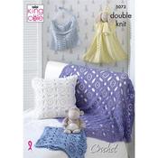 King Cole Pattern 5073 Crochet Blankets, Cushion, Toy Bag, Nappy Bag in Cottonsoft DK