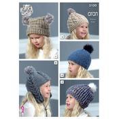 King Cole Pattern 5100 Aran Hats in Fashion Aran &amp; Luxury Fur