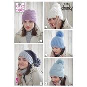 King Cole Pattern 5185 Hats in Timeless Chunky