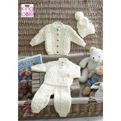 King Cole Pattern 5222 Sweater, Cardigan, Trousers &amp; Hat in Comfort Aran