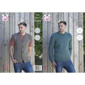 King Cole Pattern 5308 Waistcoat &amp; Round Neck Sweater in Big Value Super Chunky Stormy