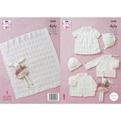 King Cole Pattern 5358 Matinee Coat, Cardigan, Dress, Hat, Bonnet &amp; Blanket in Comfort 4ply