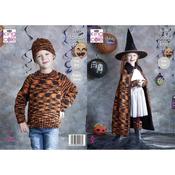 King Cole Pattern 5399 Sweater, Wrist Warmer, Hat, Leg Warmers, Cape &amp; Pumpkin in Glitz DK