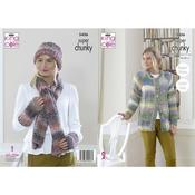 King Cole Pattern 5456 Cardigan, Hat, Scarf &amp; Wrist Warmers in Explorer Super Chunky