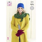 Pattern #5474 Wrap, Gloves &amp; Hat Knitted in Merino Blend 4Ply