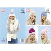 King Cole Pattern 5530 Hats &amp; Scarf in Timeless Super Chunky