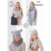 King Cole Pattern 5755 Hats, Snoods, Wristwarmers, Scarf &amp; Bag in Rosarium Mega Chunky