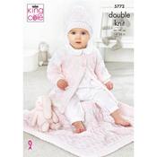 King Cole Pattern 5772 Cardigan, Hat And Blanket in Baby Pure DK