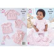 King Cole Pattern 5856 Dress, Cardigan, Blanket &amp; Bootees in Double Knitting image