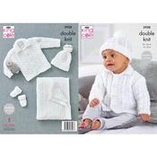 King Cole Pattern 5928 Jacket, Hat, Mitts and Blanket in Big Value DK