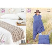 King Cole Pattern 5959 Blanket, Floor Cushion &amp; Bed Runner in Wool Aran