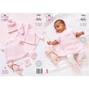 King Cole Pattern 5982 Matinee Coat, Angel Top, Hat &amp; Bootees in Cherished 4Ply
