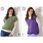 King Cole Pattern 6020 Sleeveless Tops in Wool Aran