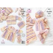 King Cole Pattern 6029 Cardigan, Matinee Coat, Hat, Booties &amp; Blanket in Cutie Pie DK