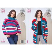King Cole Pattern 6053 Sweater &amp; Cardigan in Truffle Glitz