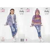 King Cole Pattern 6071 Sweater, Cardigan &amp; Hat in Safari Chunky