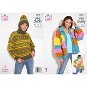 King Cole Pattern 6076 Cardigan, Sweater, &amp; Hat in Big Value Super Chunky