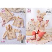 King Cole Pattern 6087 Hooded Jacket Side Fastening, Hat, Sweater, &amp; Blanket in Bumble Chunky