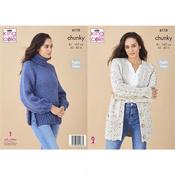 King Cole Pattern 6110 Sweater &amp; Cardigan in Chunky Tweed