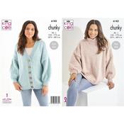 King Cole Pattern 6182 Bell Sleeve Sweater &amp; Cardigan in Timeless Chunky