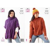 King Cole Pattern 6191 Cape, Sweater and Hat in Aran