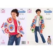 King Cole Pattern 6233 Granny Square Cropped &amp; Long Coatigans Crocheted in Toastie image