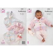 King Cole Pattern 6236 Babies Hooded Jacket, Collared Cardigan &amp; Waistcoat in Fruitilicious image